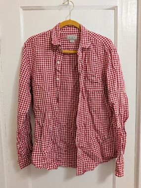 J. Crew Red and White Gingham Button-Down Shirt